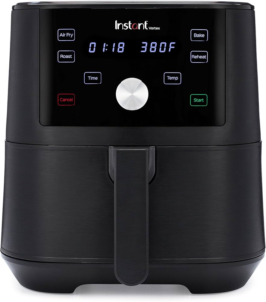 InstantBrands Vortex Digital Single Drawer Air Fryer with Easy to Use 4 Smart Programmes - Air Fry, Bake, Roast and Reheat Capacity, Non-Stick and Dishwasher Safe Basket, Black - 5.7 Litre, 1700W